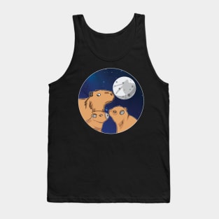 Three Capybara Moon Funny Pelican Capybara Wolf meme Tank Top